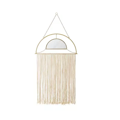 Glitzhome Boho Hanging With Tassels Wall Mount Semi-Circle Wall Mirror