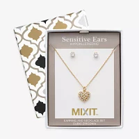 Mixit Hypoallergenic Gold Tone Pendant Necklace & Stud Earrings 2-pc. Cubic Zirconia Stainless Steel Heart Jewelry Set