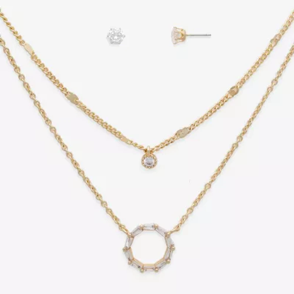 Mixit Hypoallergenic Gold Tone Pendant Necklace & Stud Earrings 2-pc. Cubic Zirconia Stainless Steel Round Jewelry Set