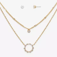 Mixit Hypoallergenic Gold Tone Pendant Necklace & Stud Earrings 2-pc. Cubic Zirconia Stainless Steel Round Jewelry Set