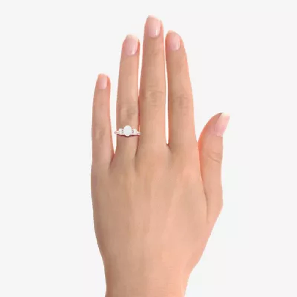 Womens Lab Created White Opal 14K Rose Gold Over Silver Cocktail Ring