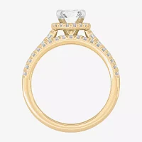 H-I / Si1-Si2) Womens 1 / CT. T.W. Lab Grown White Diamond 14K Gold Oval Side Stone Halo Bridal Set