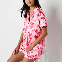 Ambrielle Womens Satin Short Sleeve 2-pc. Shorts Pajama Set