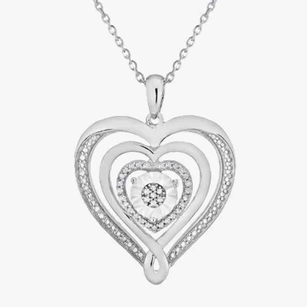 Womens 1/ CT. T.W. Natural White Diamond Sterling Silver Heart Pendant Necklace