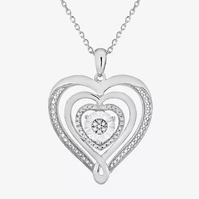 Womens 1/ CT. T.W. Natural White Diamond Sterling Silver Heart Pendant Necklace