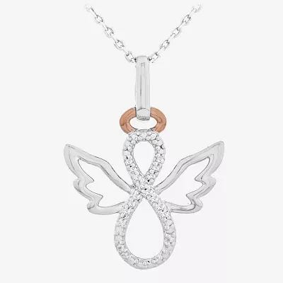 Womens Diamond Accent Natural White Diamond 14K Rose Gold Over Silver Sterling Silver Angel Pendant Necklace