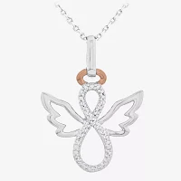 Womens Diamond Accent Natural White Diamond 14K Rose Gold Over Silver Sterling Silver Angel Pendant Necklace