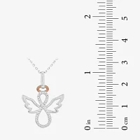 Womens Diamond Accent Natural White Diamond 14K Rose Gold Over Silver Sterling Silver Angel Pendant Necklace