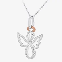 Womens Diamond Accent Natural White Diamond 14K Rose Gold Over Silver Sterling Silver Angel Pendant Necklace