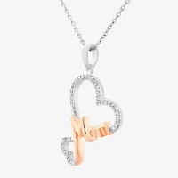 Womens 1/10 CT. T.W. Natural White Diamond 14K Rose Gold Over Silver Sterling Silver Heart Pendant Necklace