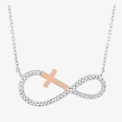 Womens 1/10 CT. T.W. Natural White Diamond 14K Rose Gold Over Silver Sterling Silver Infinity Pendant Necklace