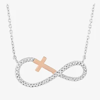 Womens 1/10 CT. T.W. Natural White Diamond 14K Rose Gold Over Silver Sterling Silver Infinity Pendant Necklace