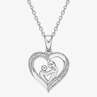 Womens Diamond Accent Natural White Diamond Sterling Silver Heart Pendant Necklace