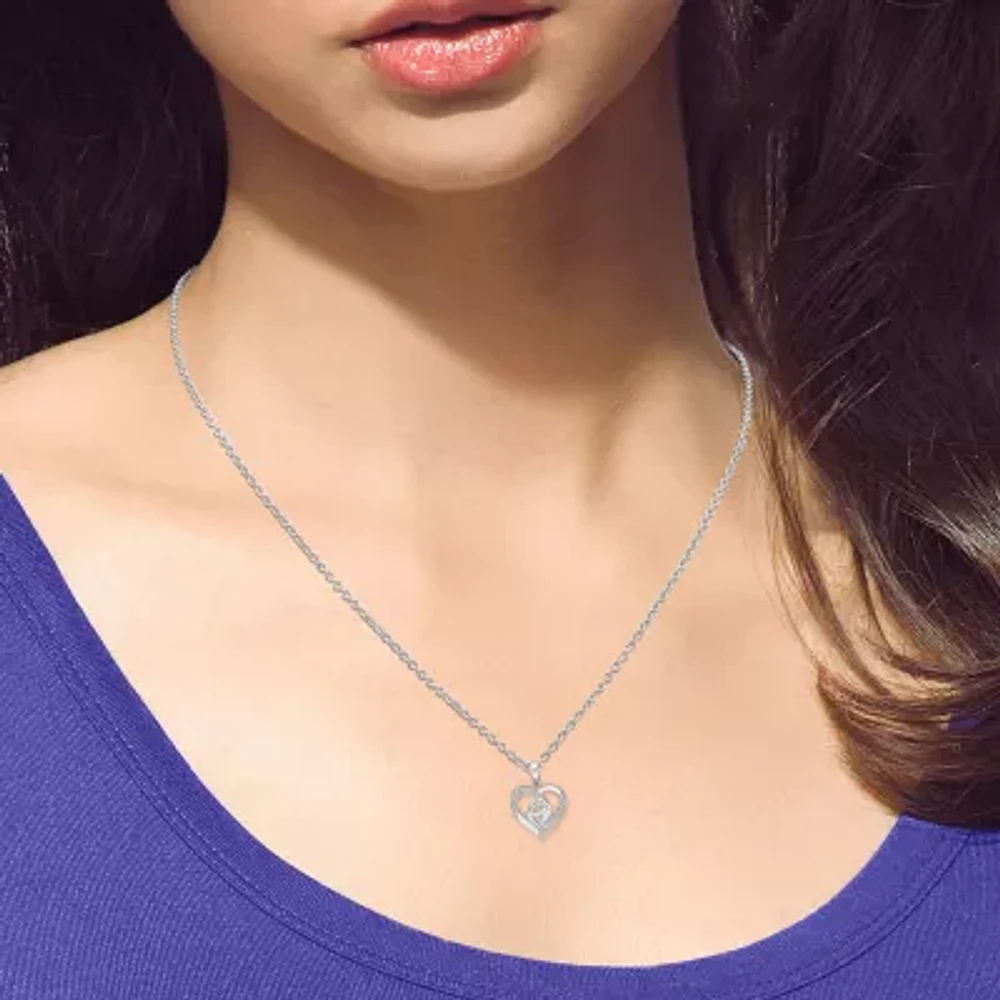 Womens Diamond Accent Natural White Diamond Sterling Silver Heart Pendant Necklace