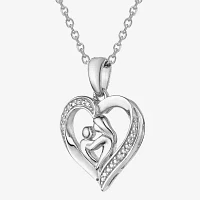 Womens Diamond Accent Natural White Diamond Sterling Silver Heart Pendant Necklace