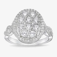 Womens 1 1/4 CT. T.W. Natural White Diamond 10K White Gold Oval Cocktail Ring