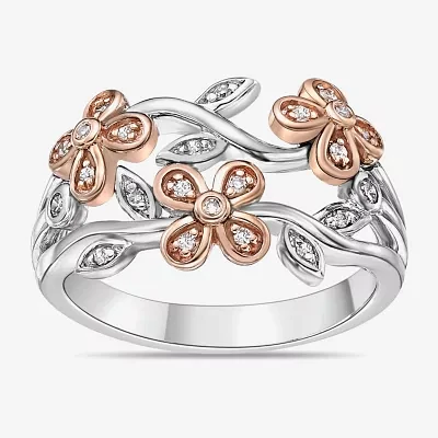 1/8 CT. T.W. Natural White Diamond 10K Rose Gold Over Silver Sterling Silver Flower Band