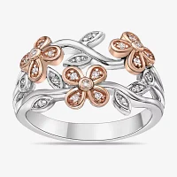 1/8 CT. T.W. Natural White Diamond 10K Rose Gold Over Silver Sterling Silver Flower Band