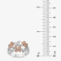 1/8 CT. T.W. Natural White Diamond 10K Rose Gold Over Silver Sterling Silver Flower Band