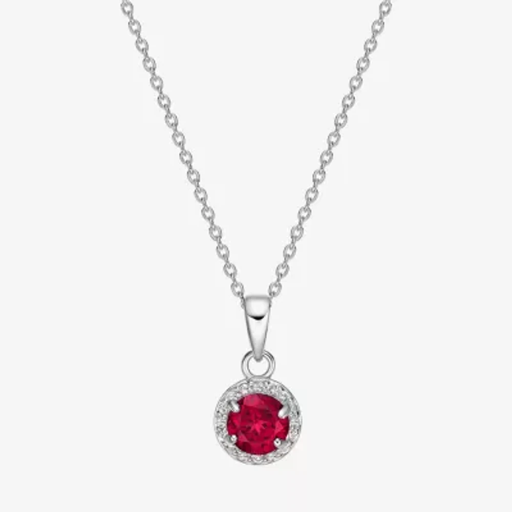 Heart-Shaped Lab-Created Ruby Sterling Silver Pendant Necklace