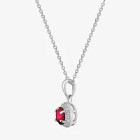 Heart-Shaped Lab-Created Ruby Sterling Silver Pendant Necklace