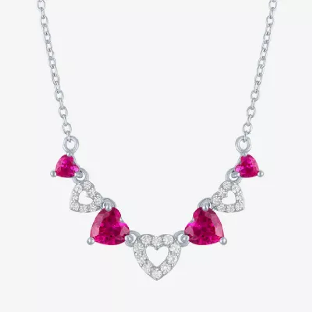 Womens Lab Created Red Ruby Sterling Silver Heart Pendant Necklaces