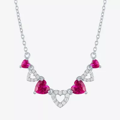 Womens Lab Created Red Ruby Sterling Silver Heart Pendant Necklaces