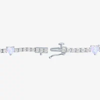 Lab Created White Opal Pure Silver Over Brass Heart 7.5 Inch Tennis Bracelet