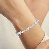 Lab Created White Opal Pure Silver Over Brass Heart 7.5 Inch Tennis Bracelet