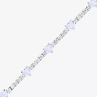 Lab Created White Opal Pure Silver Over Brass Heart 7.5 Inch Tennis Bracelet