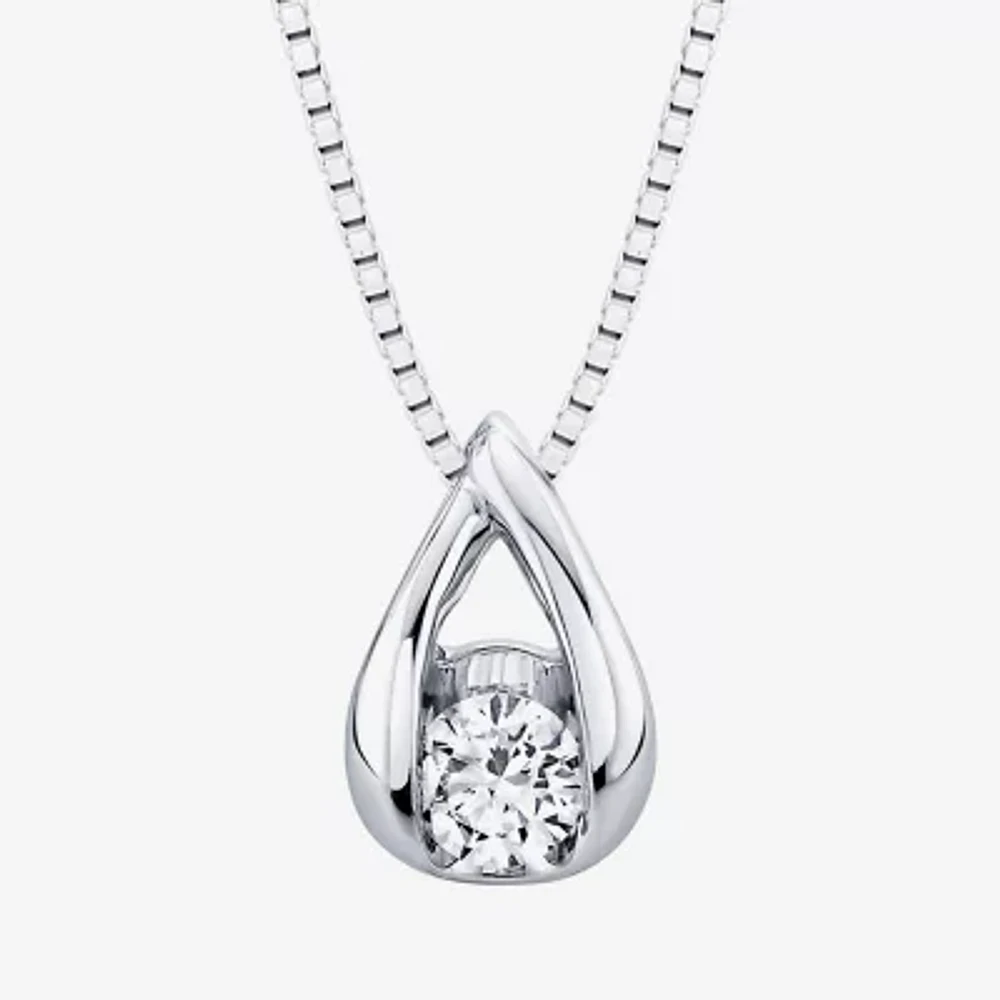 Womens 1/10 CT. Natural White Diamond 14K White Gold Pendant Necklace