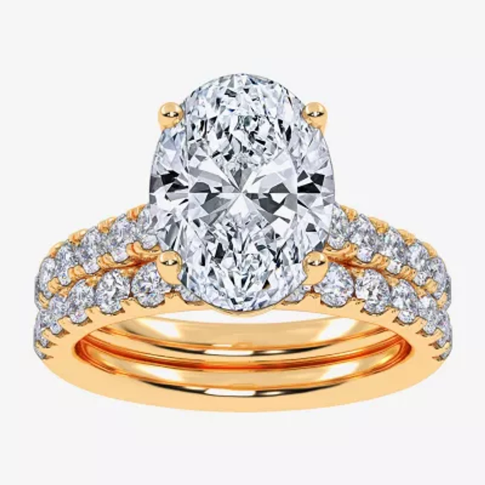 (G-H / Si1-Si2) Womens 4 CT. T.W. Lab Grown White Diamond 14K Gold Oval Bridal Set