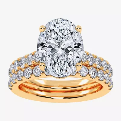 (G-H / Si1-Si2) Womens 4 CT. T.W. Lab Grown White Diamond 14K Gold Oval Bridal Set