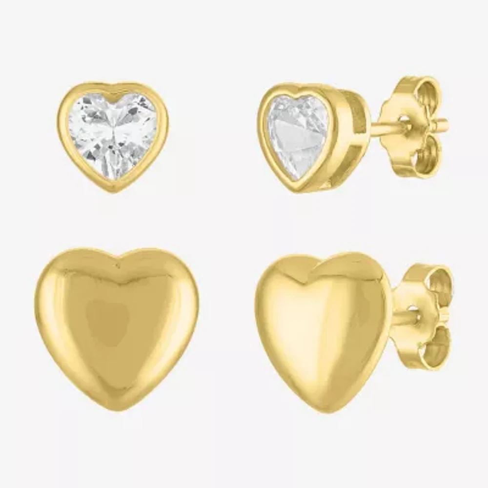 Yes Please! Lab Created White Sapphire 14K Gold Over Silver Sterling Silver Heart 2 Pair Earring Set