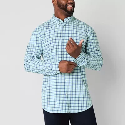 St. John's Bay Performance Big and Tall Mens Moisture Wicking Classic Fit Long Sleeve Plaid Button-Down Shirt