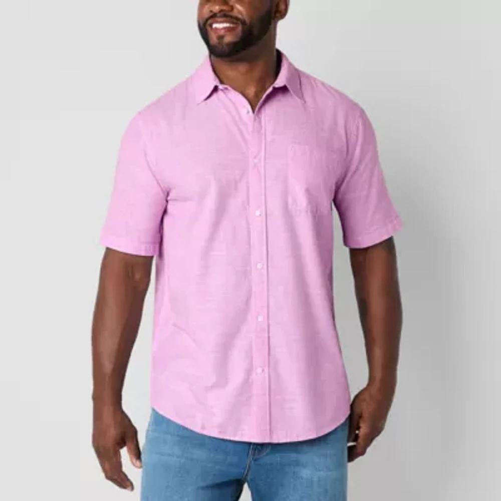 St. John's Bay Chambray Big and Tall Mens Classic Fit Short Sleeve Button-Down Shirt