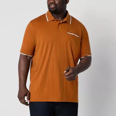 Shaquille O'Neal XLG Ribbed Big and Tall Mens Regular Fit Short Sleeve Pocket Polo Shirt