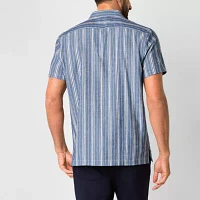 Stafford Mens Regular Fit Short Sleeve Striped Button-Down Shirt