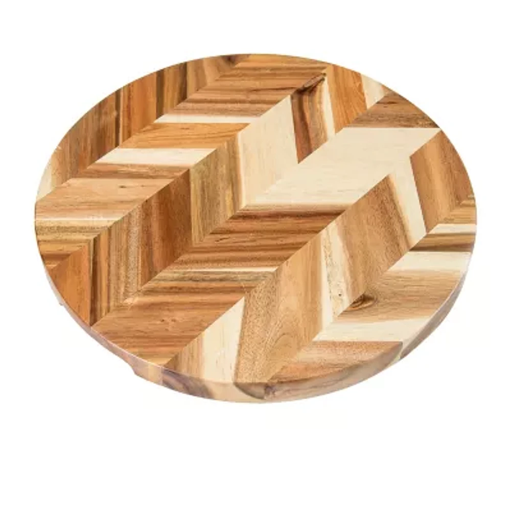 Lipper International Acacia Herringbone Round Cutting Board with Inset Handles