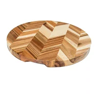 Lipper International Acacia Herringbone Round Cutting Board with Inset Handles