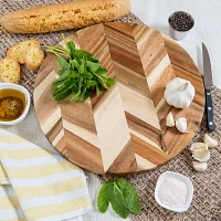 Lipper International Acacia Herringbone Round Cutting Board with Inset Handles