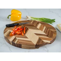 Lipper International Acacia Herringbone Round Cutting Board with Inset Handles