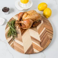 Lipper International Acacia Herringbone Round Cutting Board with Inset Handles