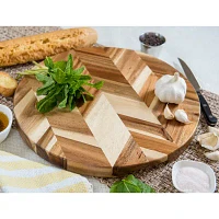 Lipper International Acacia Herringbone Round Cutting Board with Inset Handles