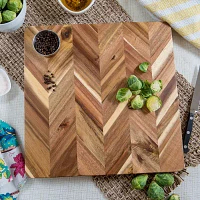 Lipper International Acacia Herringbone Square Cutting Board with Inset Handles