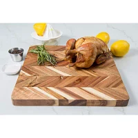 Lipper International Acacia Herringbone Square Cutting Board with Inset Handles