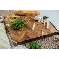 Lipper International Acacia Herringbone Square Cutting Board with Inset Handles