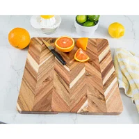 Lipper International Acacia Herringbone Square Cutting Board with Inset Handles