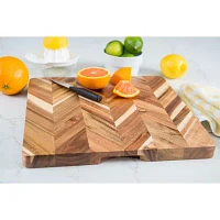 Lipper International Acacia Herringbone Square Cutting Board with Inset Handles