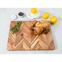 Lipper International Acacia Herringbone Medium Rectangular Cutting Board with Inset Handles